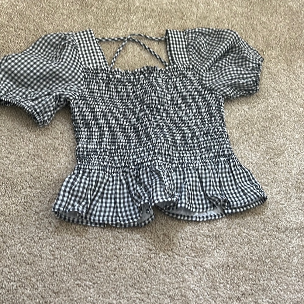 Nordstrom girls black and white checker top